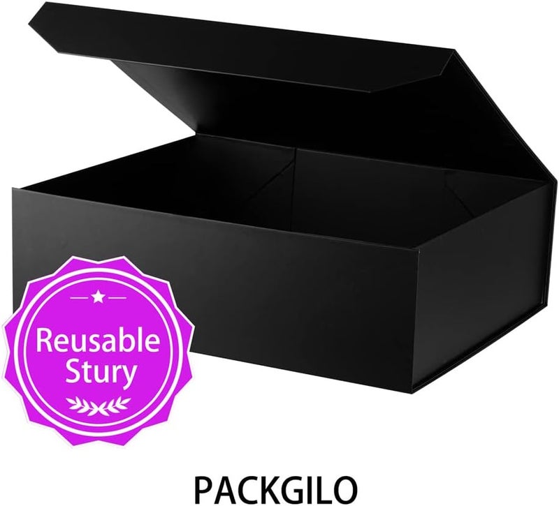 PACKGILO Black Extra Large Gift Box with Lid 1 Pcs 19x16x6 Inches, Gift Box large Black Gift Boxes for Presents Clothes Robe Wedding Dress Sweater,Reusable Foldable Bridesmaid Proposal Box（Matte） - Image 4